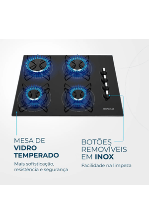 PRODUTO TESTE Cooktop 4 Bocas Mondial a Gás GLP Preto - CTG-01